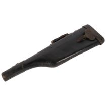 19th century black leather shotgun case, no shoulder strap but with handle, L79cm