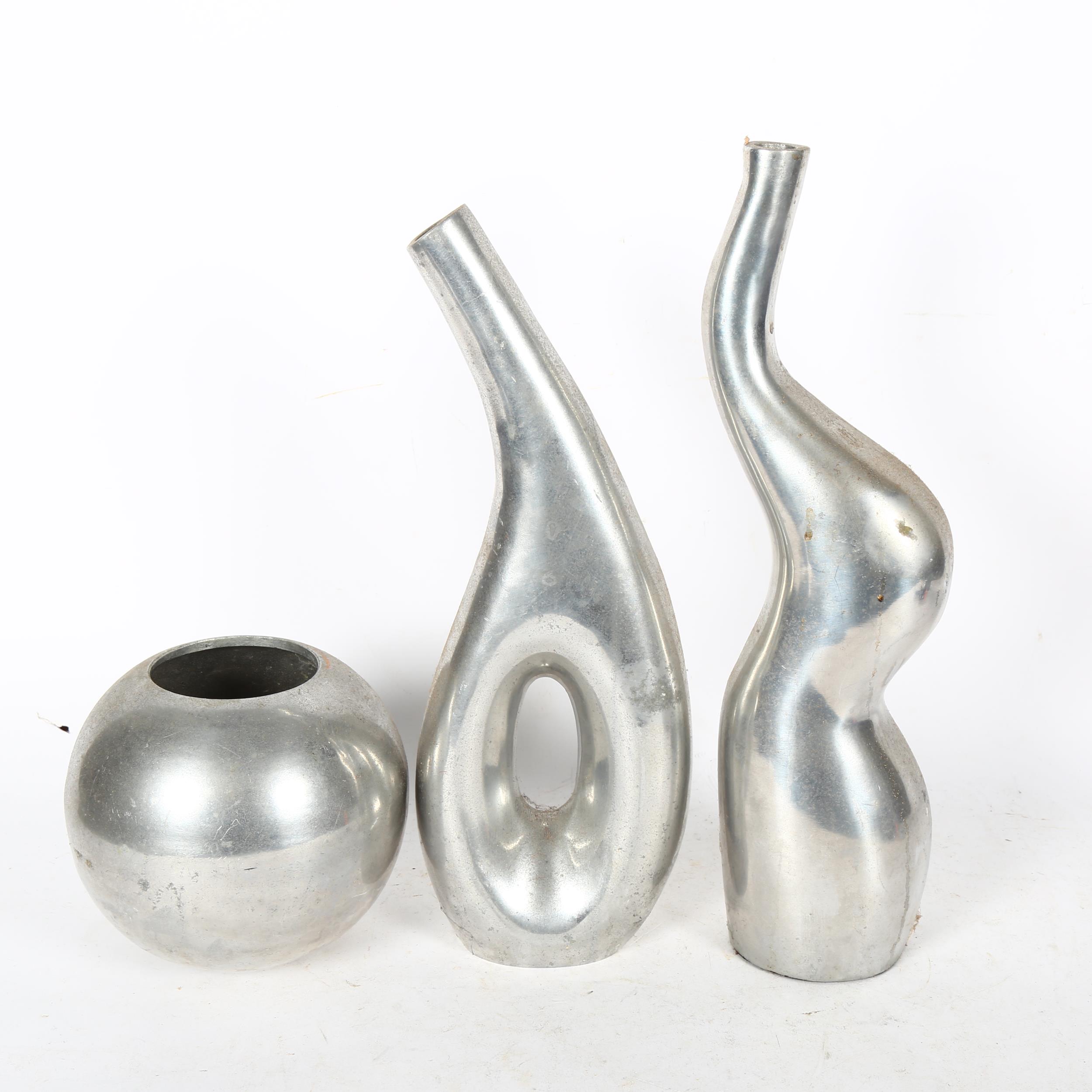 Cast-aluminium sculptural vases, tallest 35cm, and a similar circular vase - Image 2 of 2