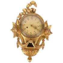 A giltwood cartel clock, enamelled dial, 8-day bell striking movement, with pendulum but no key,