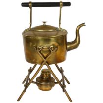 WILLIAM SOUTTER & SONS - an Arts and Crafts brass spirit kettle on stand complete with burner,
