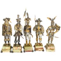 A group of 5 bronze statues on onyx bases, by 20th century Italian artist Giuseppe Vasari, all are