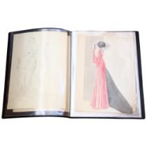 A folio of watercolours and sketches by fashion artist Yvonne Macfie, from the 1930s, all sketches