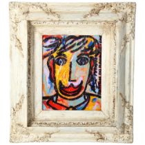 Royston Du Maurier-Lebek, acrylic on board "a face in the crowd", framed, signed, 45cm x 40cm