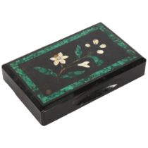 A Grand Tour style black marble and malachite decorated paperweight, L13cm