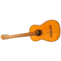 A Spanish-made wooden acoustic guitar, label to the inside reads "Yose Mas Y Mas Guitarris De