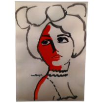 After Kees Van Dongen, woman in hat, colour print, signed in the plate, 27cm x 19cm, framed This