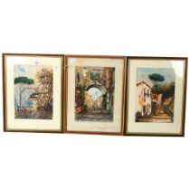 A group of 3 watercolours, Mediterranean coastlines and market scenes, all framed and signed "Mase