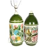 A pair of Vintage ceramic lamps with painted floral and fruit decoration, H50cm