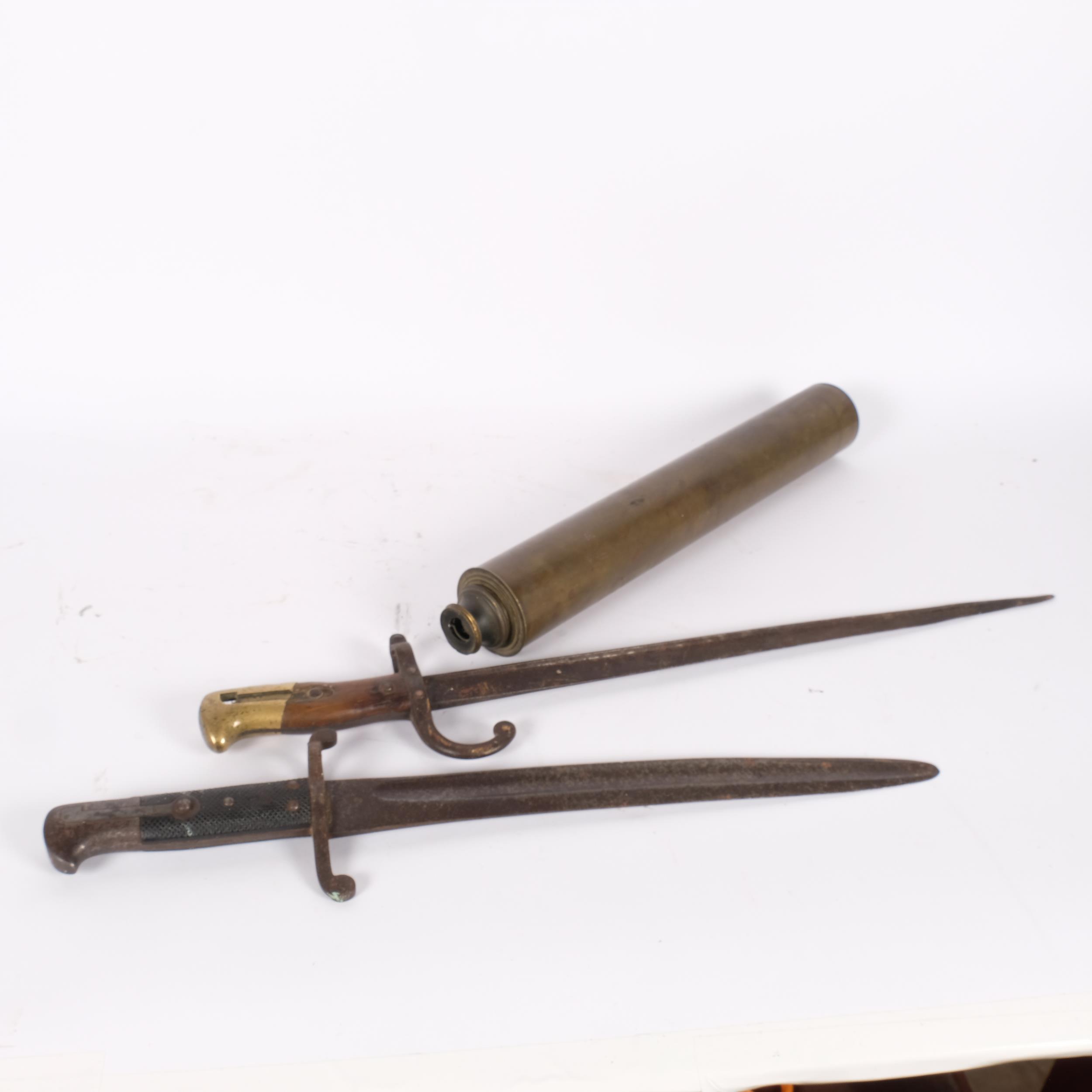 An 1856 British pattern Yataghan bayonet, with Ward Department cipher, blade length 33cm, a French - Image 2 of 2