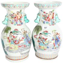 A pair of Chinese famille vert porcelain vases, with enamel decoration figures, 35cm