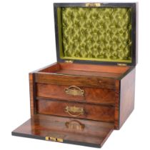 A Victorian walnut travelling writing/vanity box, W34cm, H23cm
