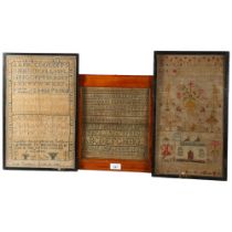 A Victorian sampler by Jane Barbery, dated June 30th 1845, framed, 42cm x 27.5cm, and a George III