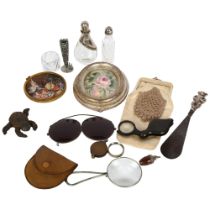 A group of various items, to include a Halston scent bottle, a shoe horn with a silver teddy bear