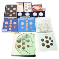 A collection of uncirculated coin collector's kits, including Decimal Coinage of Great Britain and