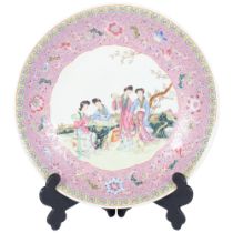 A large Chinese famille rose charger, enamel decoration decorated with figures, diameter 41cm, on