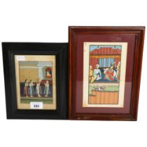 2 framed Indian paintings, 1 depicting ladies beneath a window, 24cm x 19cm