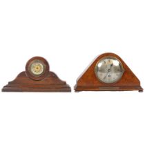 Circa 1920, a burr-walnut cased mantel clock of triangular form, with presentation plaque