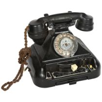 Vintage black Bakelite dial telephone with drawer under, rewired