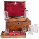 A 19th century mahogany travelling vanity box, with fitted lift-out tray and drawer under, W25cm