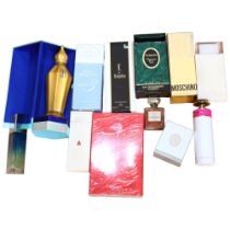 A quantity of used and unused fragrances including cased Egyptian Oud, Givenchy, Moschino, Kenzo...