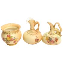 A group of Royal Worcester Blush Ivory jugs and vase, all with floral spray and gilded decoration, 1