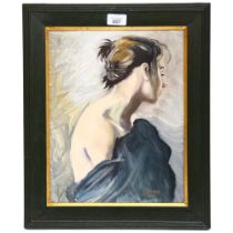 Clive Fredriksson, a framed oil on board, study of a woman, signed bottom right-hand corner, 45cm