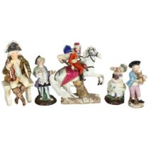 A group of Antique Continental figures, including a Hussar on horseback