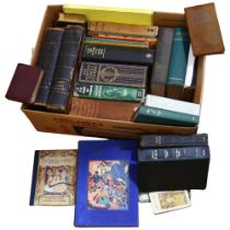 A shelf of various hardback books, including Mrs Beeton's Family Cookery New Edition, various Holy