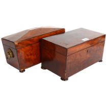 2 x 19th century tea caddies, 1 with fitted interior, including cut-glass bowl and lion mask ring