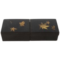 A pair of Japanese meiji period lacquered wood boxes, with gilded leaf decoration, 11x7.5x5cm. 1 box