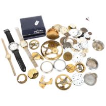 Pocket watch case, various watch and clock parts