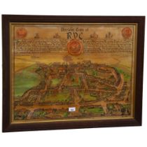 A large framed coloured print of the Ancient town of Rye, published by P.F. White at the