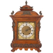 A 19th century walnut-cased 8-day mantel clock, with square dial and silver chapter ring, with