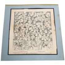 An Antique printed study of caricatures and characters, 23cm x 22cm