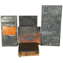 An Eastbourne Pier copper printing plate, 18cm, another depicting an open-top bus, and 3 more