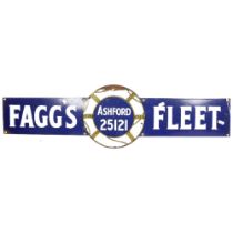 Vintage enamel sign advertising Fagg's Fleet telephone number Ashford 25121, 91cm