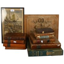 Various leather-bound books, including Kirby's Travellers Guide, 18th century leather-bound Sturm'