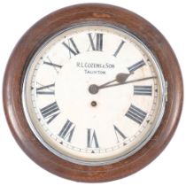 R L COZENS & SON TAUNTON - an oak-cased dial wall clock, with single fusee movement, dial width 40cm