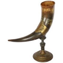 A cornucopia horn on metal stand, H28cm