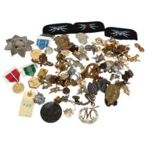 A large collection of various military and other badges and buttons