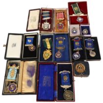 A collection of silver Order of Buffalo and Masonic jewels, all cased (13) Most in good condition,