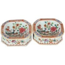 A pair of Antique Chinese salts, famille rose enamel decoration, flowers and birds, and gilded