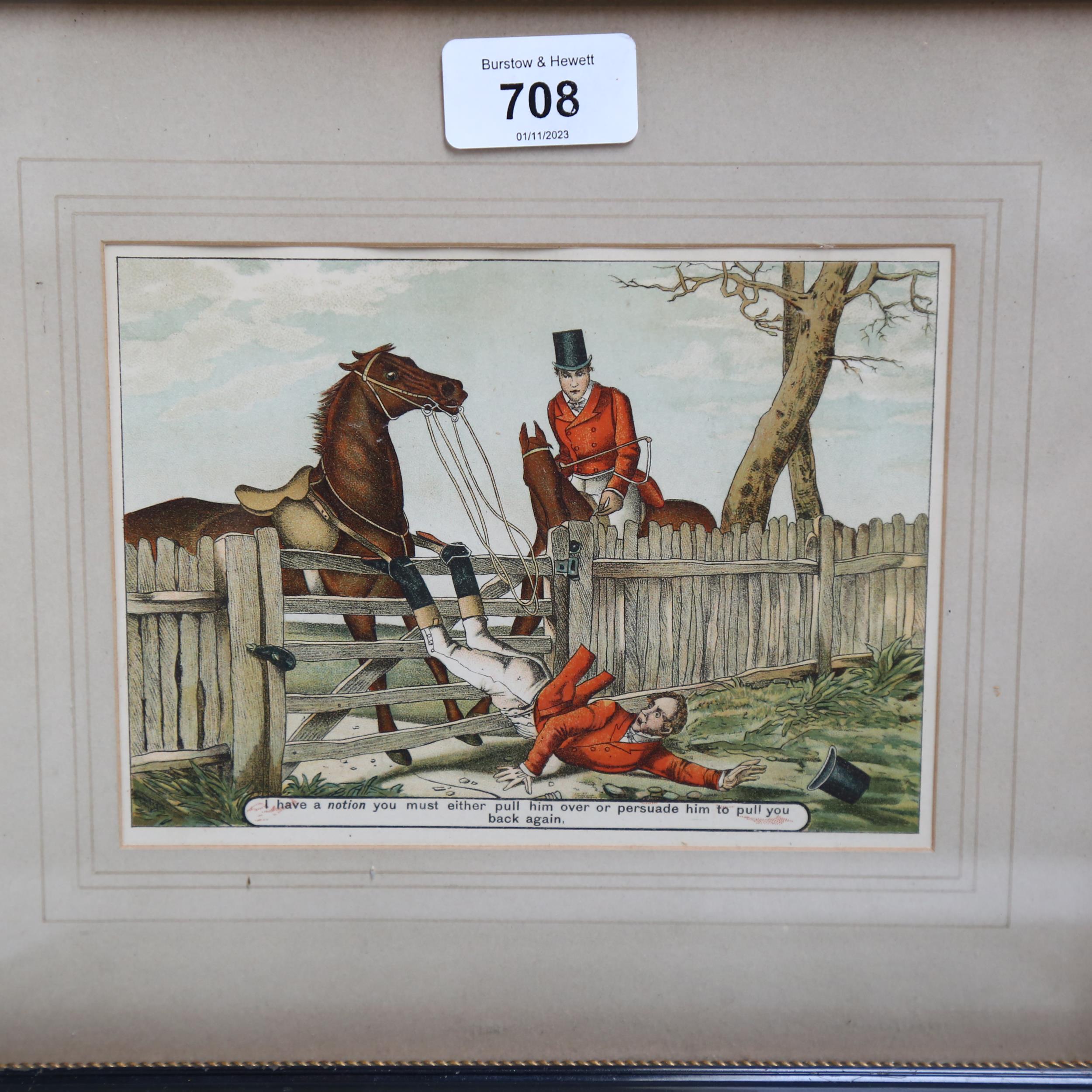 A set of 4 x 19th century coloured engravings, hunting studies, 25cm x 29cm overall, framed, - Image 2 of 2