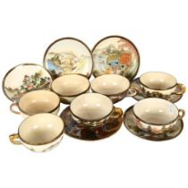 Various Vintage Satsuma cups and saucers, with painted and gilded designs 1 cup cracked, 1 chipped