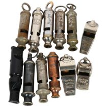 A group of 12 various Vintage whistles, including the Acme Boy Scouts, Thunderer etc