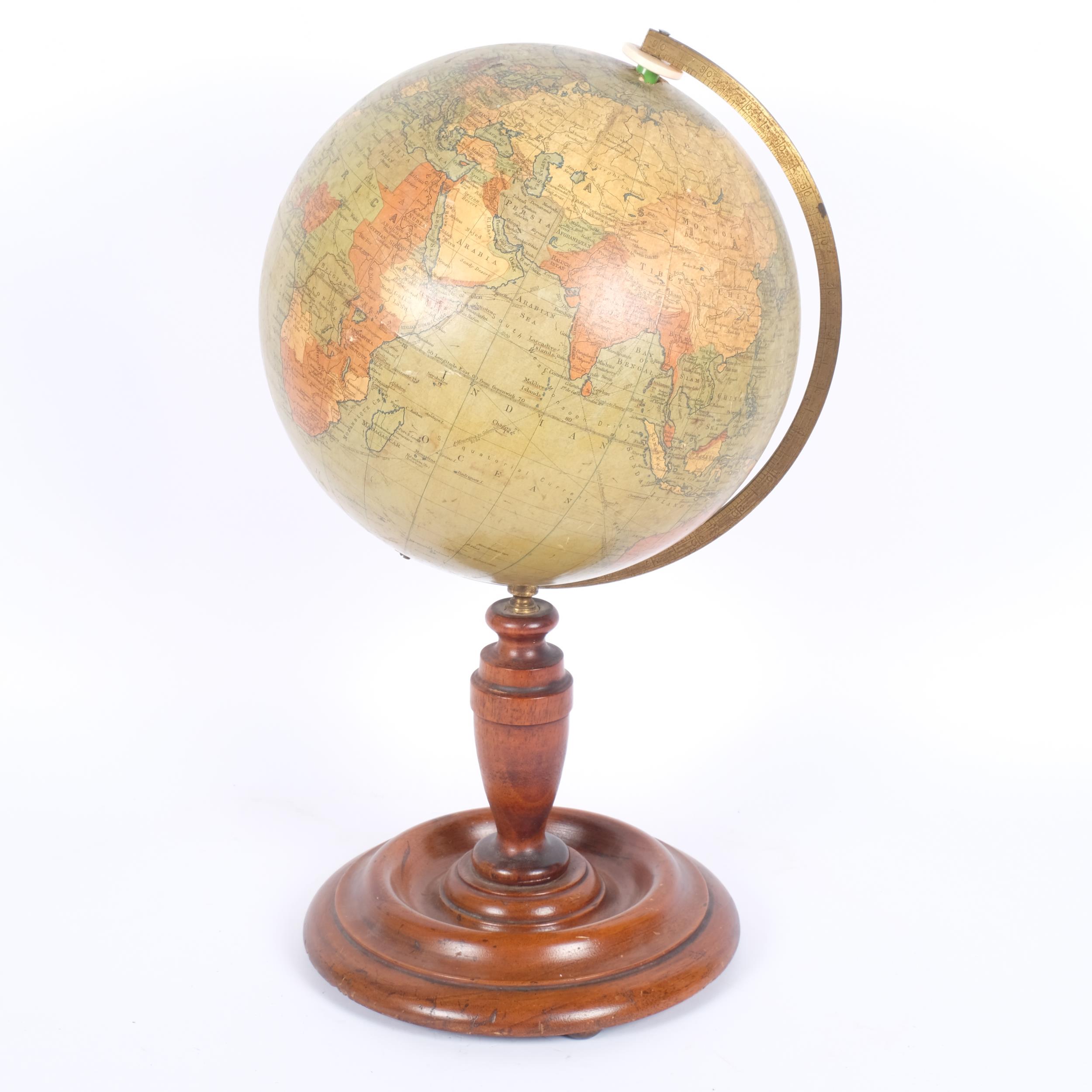 A Philip's 9" terrestrial globe on turned base, London Geographical Institute, H43cm Good overall - Image 2 of 2