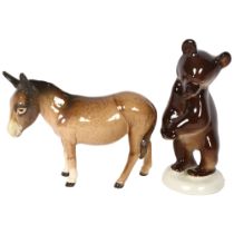 A Beswick donkey figurine, circa 1980s, and a Russian ceramic bear figure, H14.5cm (2)