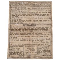 A George III sampler, by Louisa Cox, finished 8th December 1823 aged 8 years