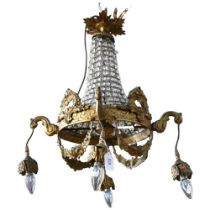 An impressive Empire style gilt-metal 4-arm chandelier, drop 73cm