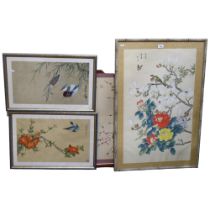 A group of 4 Oriental paintings of flowers and birds, largest in faux bamboo frame, H96cm, all